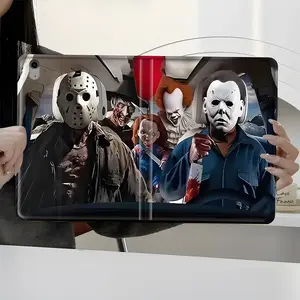 Horror Movie Villains iPad Case, Book Style Protective Cover with Pencil Slot, Shockproof Full Body Protection for iPad Pro 11/12.9 inch, iPad Air 5/4/3 2022 2021, Scary Movie Character Design for Home Office, Gift for Horror Fans, Tablet Accessories