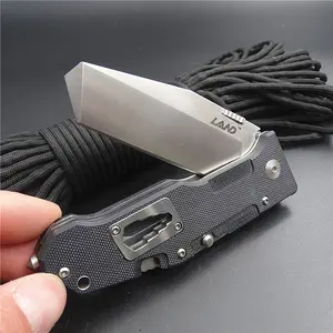 LAND 9046 Folding Knife Pocket Knife Tanto 12C27 Blade Multi Knife Survival Tool EDC Knife(Black) Multifunctional Pocket EDC Multitool