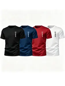 Summer Men's Letter Print Short Sleeve T-Shirt, Western Cowboy Style, Casual Loose-Fit, Multi-Color, Ideal for Outdoor Activities