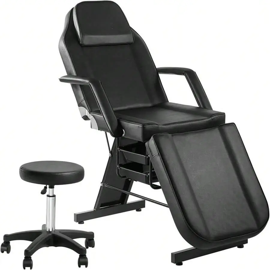 Professional Salon Massage Chair with Hydraulic Stool - Tattoo, Eyelash, Facial Beauty Spa Tool Kit, Waterproof Commercial Salon Furniture