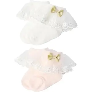 Baptism Socks for Baby Girls Eyelet Ruffle Frilly Lace Socks White Dress Socks for Newborn Infant Toddler Kids