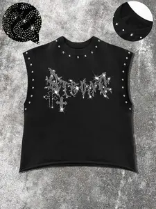 Men's Casual Vest Trend New Force, Spiky Pattern Rhinestone Print, Comfortable Skin-Friendly Fabric, Fashion Versatile, Personal Style