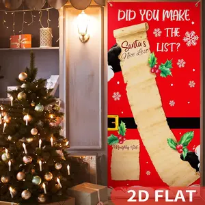 1pc Christmas Santa List Printing Festive Backdrops & Banners, Party Wall Door Hanging Decoration, Cover for Room Door, 71×35 Inch Winter Santa Claus Hanging Banner for Holiday Christmas Festive Decoration, Photography Backdrop