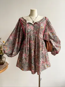 Plus Size Floral Print V Neck Ruffle Sleeve High Waist Loose Swimsuit, Perfect for Beach Vacation, Coachella Music Festival & Tropical Getaway