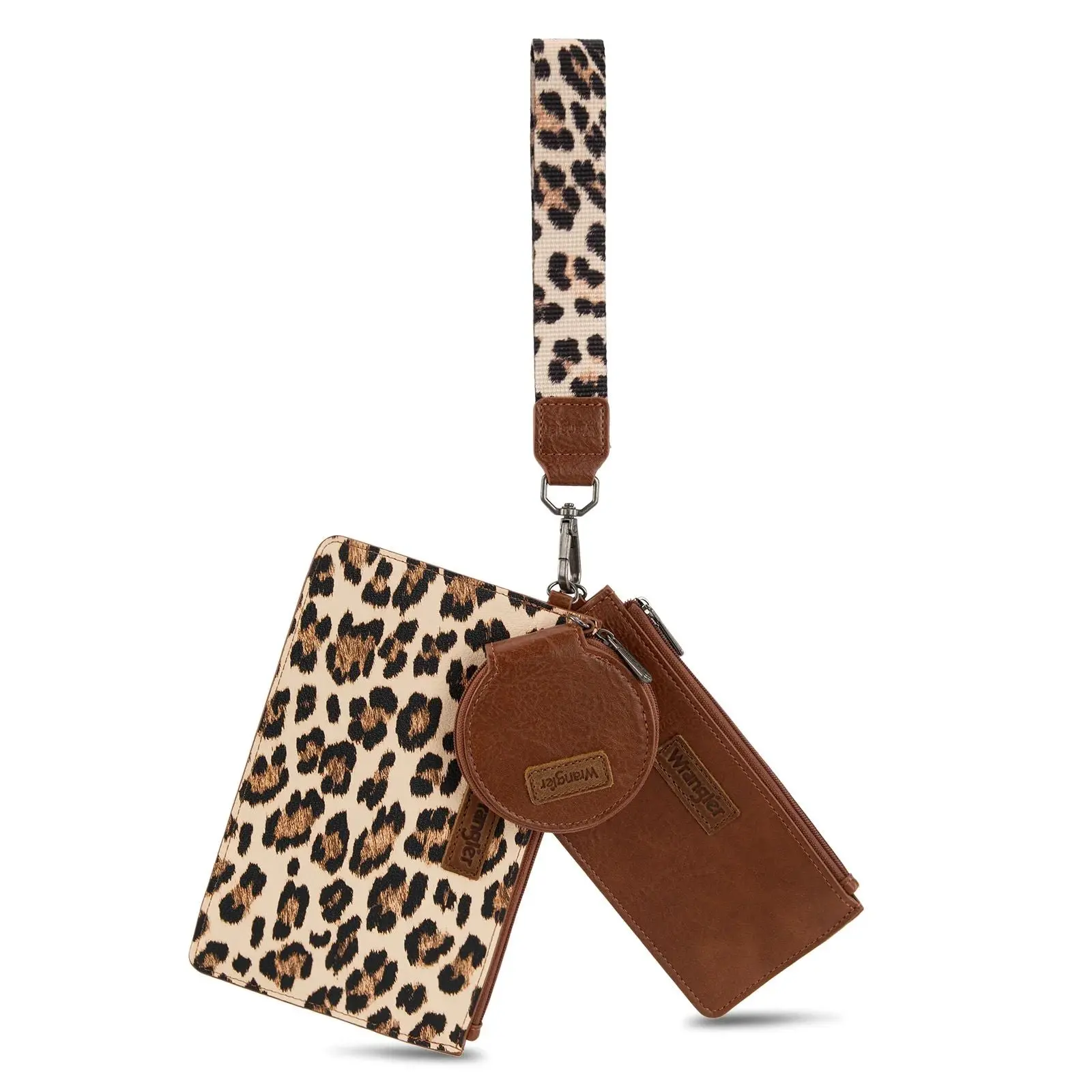 Wrangler Leopard Print Dual Pouch Wristlet with Zipper Round Case