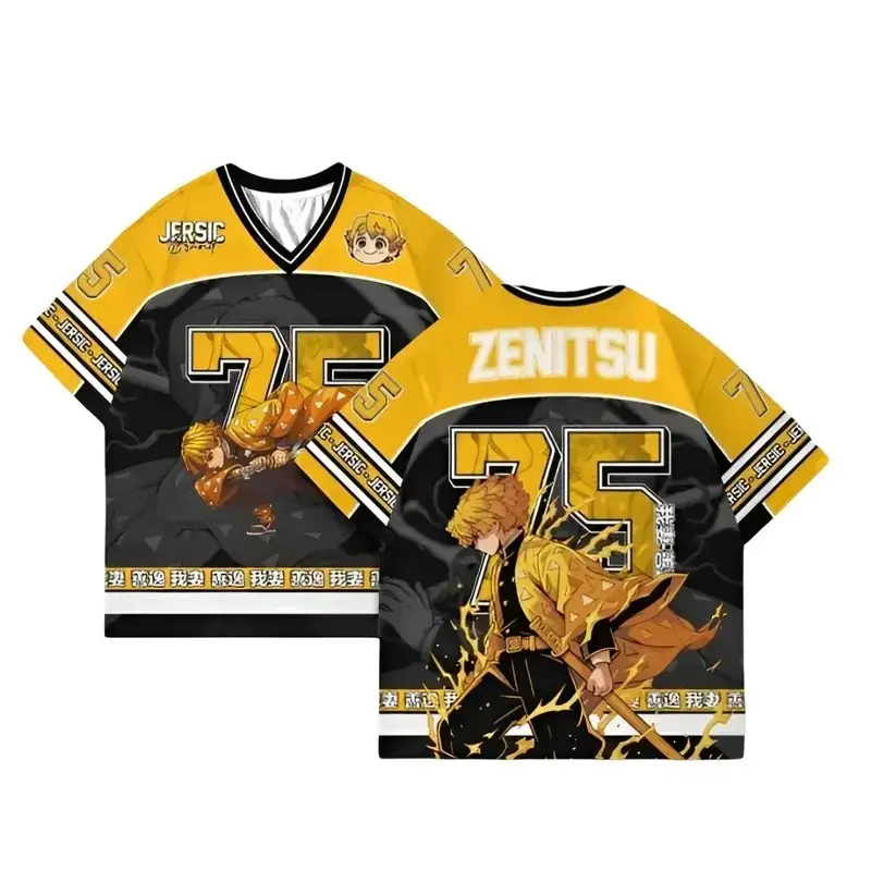 Zenitsu Thunder Swordsman Inspired Oversized Mesh Jersey Anime Graphic Sports Shirt Unisex HV4