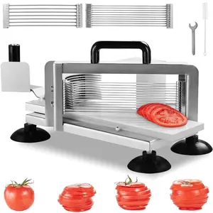 VEVOR Commercial Vegetable Slicer, 1/4 and 1/2 inch Tomato Slicer, Stainless Steel and Aluminum Alloy Vegetable Cutter Slicer, Manual Tomato Slicer with Non - slip Feet, for Tomatoes, Onions, Potatoes