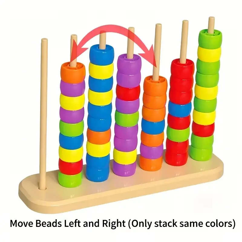 [Your Brand] Wooden Bead Pairing Game, Rainbow Color Sorting Stacking Beads Logic Puzzle Toy, Montessori Early Educational Learning Toy, Fine Motor Skill Developmental Toy Gift for Toddler Boys Girls 3 4 5 Years Old