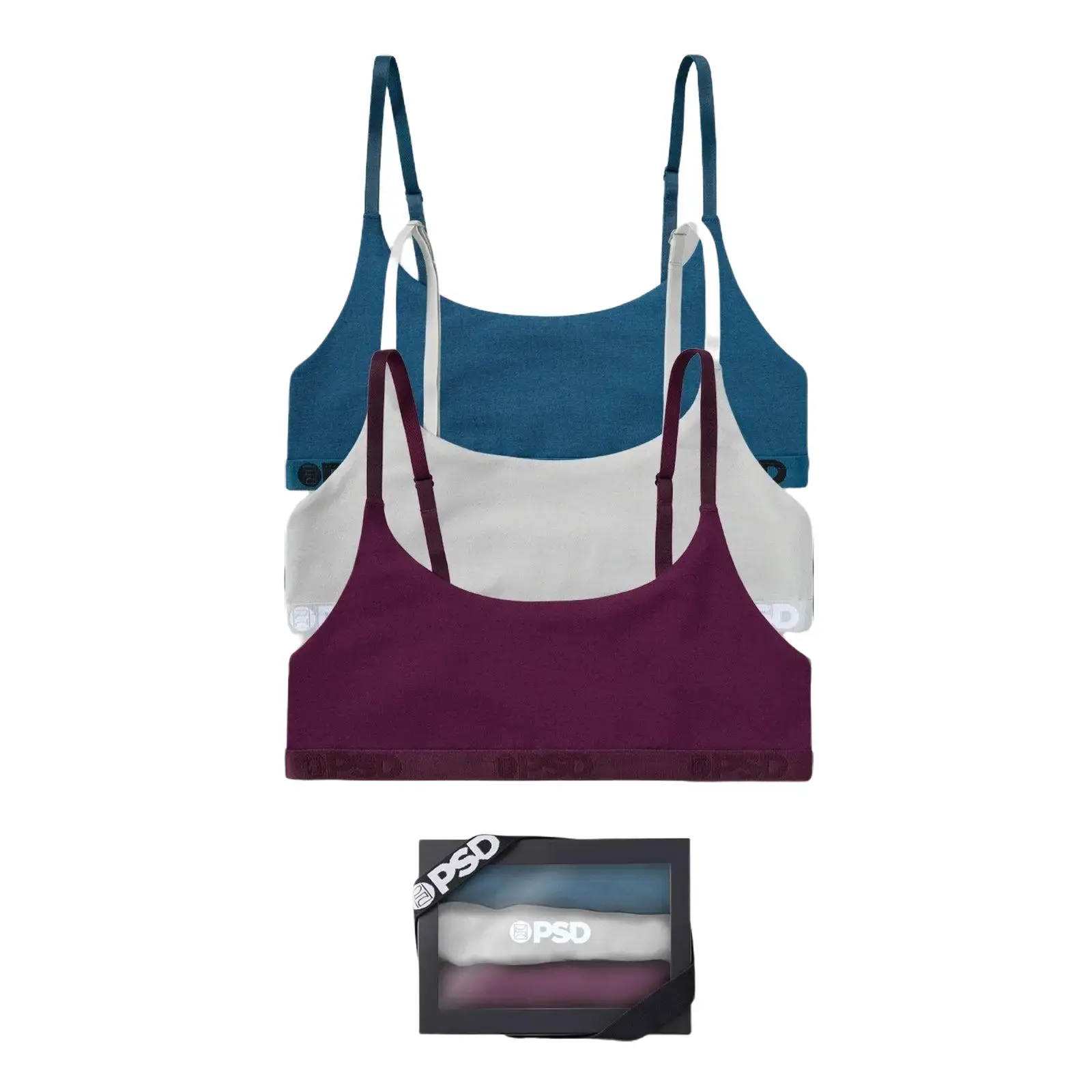 PSD Womens Love Bloom Scoop Bralette 3 Pack Boxed Gift Set - Premium Modal Fabric Bralette with Adjustable Straps, Soft Comfortable and Cute Womenswear