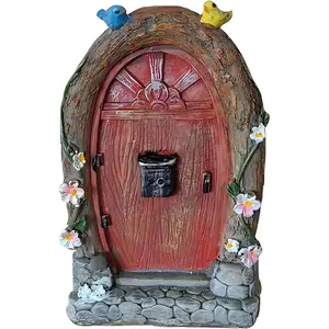 Outdoor Fairy Door for Trees Fairy Garden Accessories Decor Magic Enchanted Tree Stump Resin Wall Hanging Gifts