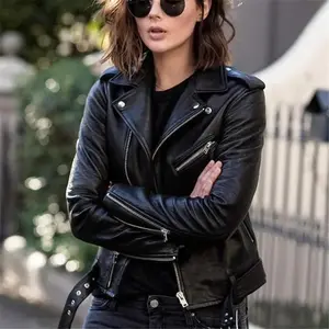 S 5XL New Autumn Spring Women Short Faux PU Jacket Slim Fashion Punk Outwear Motorcycle Leather Jacket Casual Coat  Tops Womenswear Outerwear Long Sleeve Basic Black Fitted Can be used with raincoat