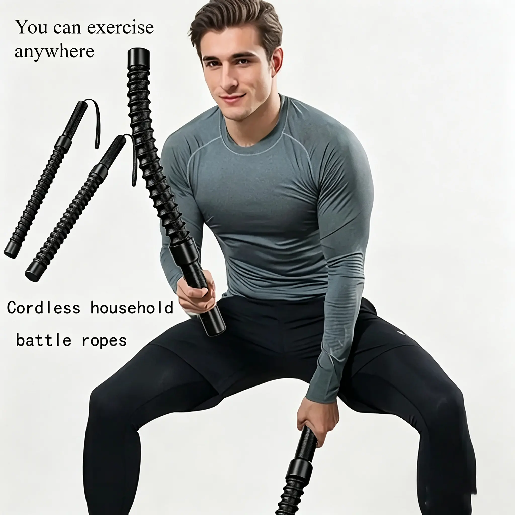 Cordless Battle Ropes for Home Gym, Portable Weighted Exercise Ropes for HIIT Strength Training, Full Body Workout Fitness Equipment