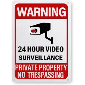 Video Surveillance Signs Outdoor, Private Property No Trespassing,8 x 12 in, Security camera sign for home, Business, Driveway Alert, CCTV Self Adhesive Sticker Decal Sticker