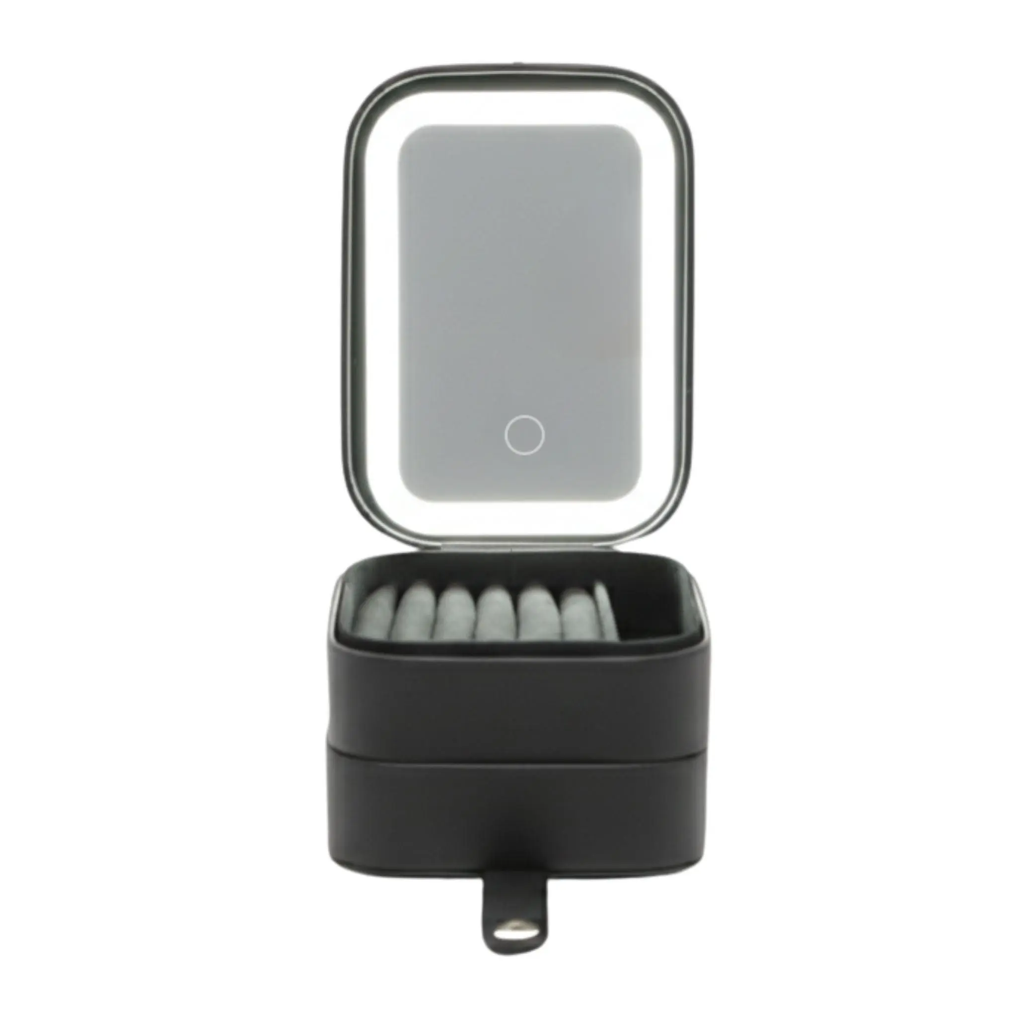 Montreaux Double Layer Jewelry Travel Case with LED Mirror Faux Leather Organizer Adjustable Cushion USB-C Rechargeable Earring & Ring Storage