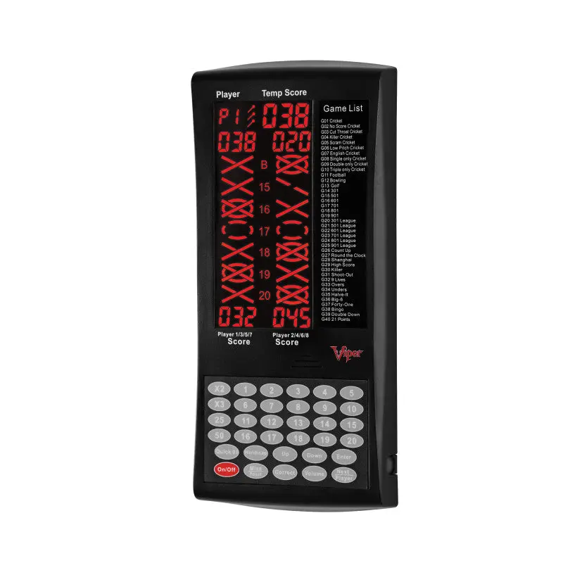 Black Electronic Scorer for Sisal Dartboards, Automatic Digital Scorekeeper with 8-Player Support and 40 Games Included