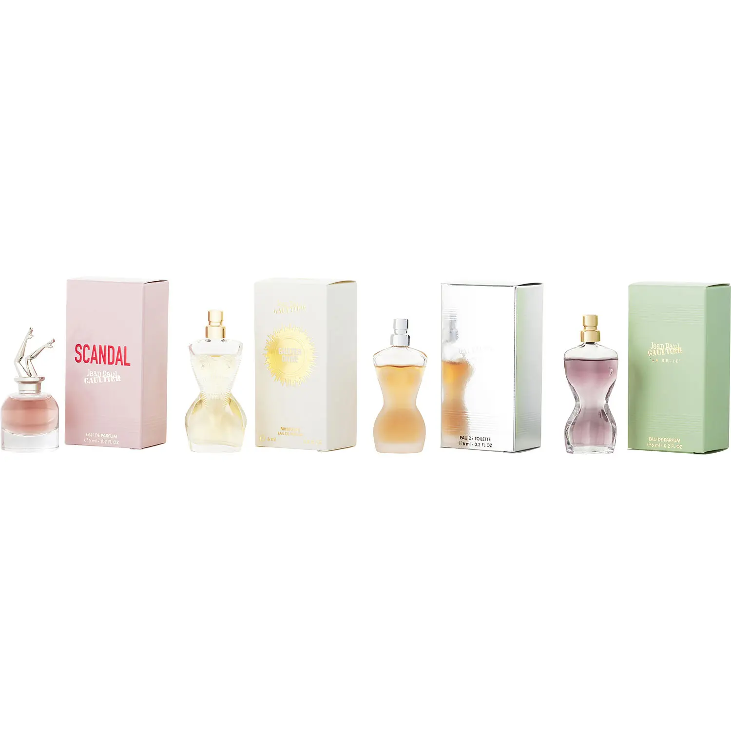 Jean Paul Gaultier Variety Set-4 Piece Mini Variety With Jean Paul Gaultier Edt & La Belle Eau De Parfum & Scandal Eau De Parfum & Divine Eau De Parfum And All 0.2 Oz Mini For Women
