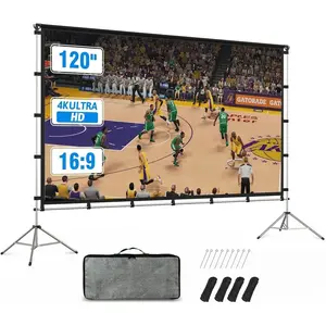 Projector Screen Outdoor, Projector Screen with  Alloy Stand Portable 120" Foldable Projection Screens,  10  Indoor  Theater Movie Screens with Carry Bag for Backyard Movie Night