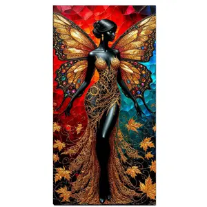 Big Size Diamond Painting for Adults 5D Golden Art Fairy Butterfly Fairy Full Round Drill Diamond Art Kit DIY Gem Painting Set Bedroom Living Room Wall Decor Handmade Gifts