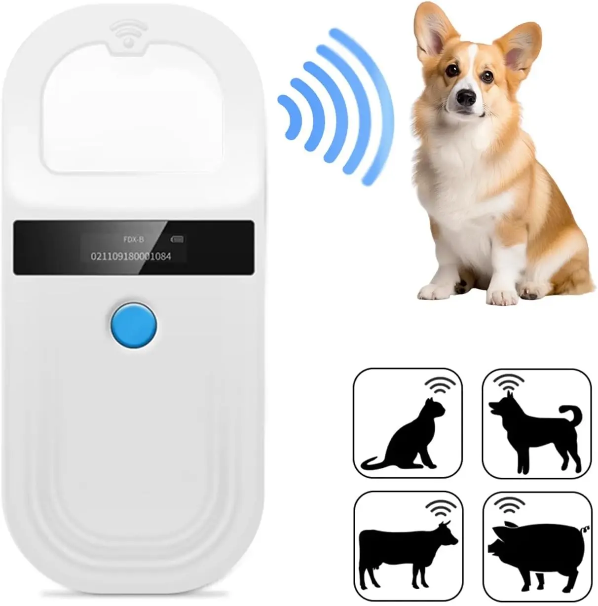 Pet Microchip Scanner ISO11784/85/FDX-B/EMID Animal Handheld Reader,134.2kHz Pet ID Scanner Rechargeable Animal Chip Registration, for Dog/Cat/Pig/Animal (White)