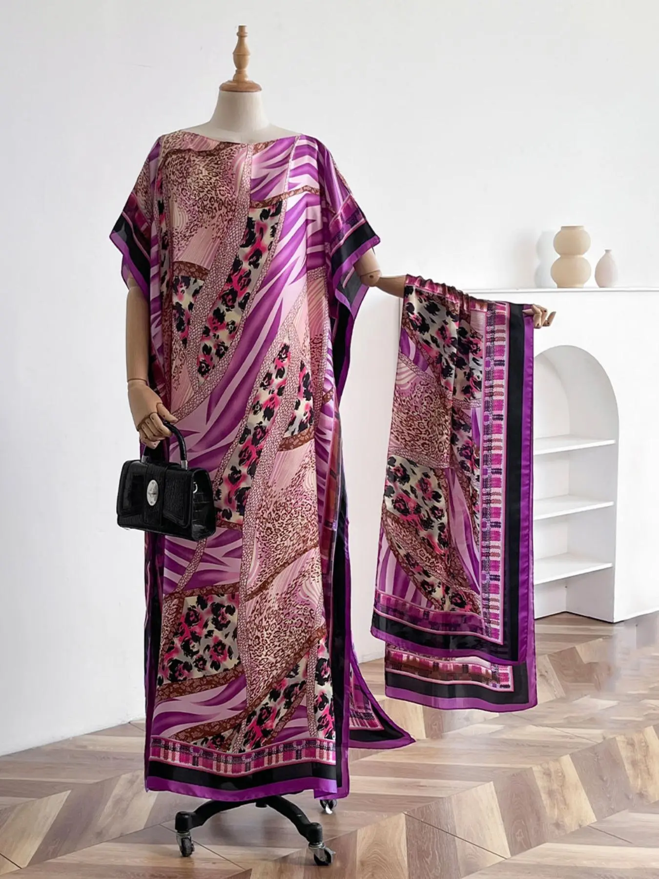 Women's Leopard Print Long Sleeve Kimono & Bandana Set, Casual Open Front Outerwear & Square Scarf Set for Beach Vacation, Ladies Clothes Accessories for All Seasons Women's Leopard Print Long Sleeve Kimono & Bandana Set, Casual Open Front Outerwear & Square Scarf Set for Beach Vacation, Ladies Clothes Accessories for All Seasons