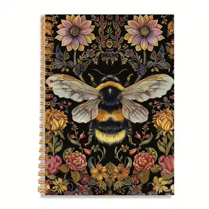 1pc Dark Floral Bee Motivational spiral notebook 50 Sheets, 5.5x8.3 inches, perfect for journaling, writing, office and school stationery, making it the perfect gift for friends and family