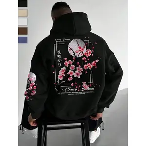 Autumn/Winter Japanese Cherry Blossom Print Wool Hoodie, Casual Pattern Sportswear, Suitable for Daily Wear and Commuting GARMENTARY