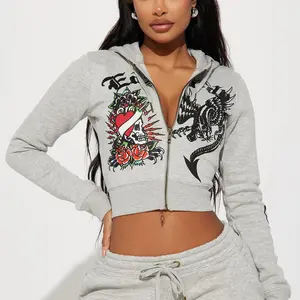 Heart Of Roses Ed Hardy Zip Front Hoodie - fashion nova luxury