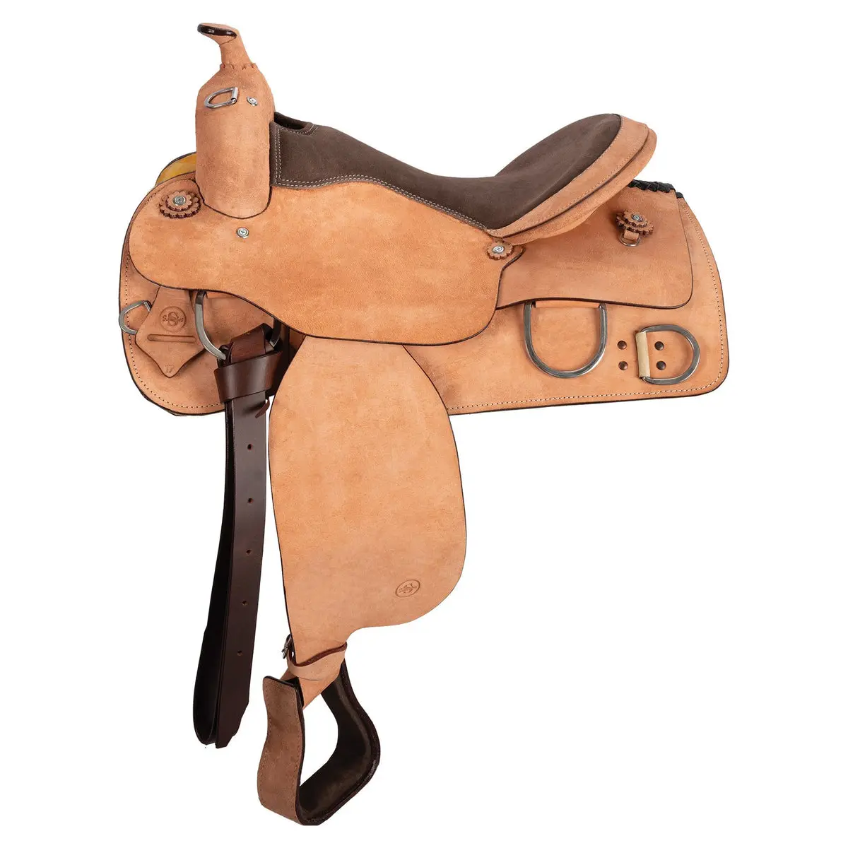 Roughout Leather Western Saddle for Training & Trail Riding with a Padded Saddle Seat & Full Horse Bars - Equestrian Supplies