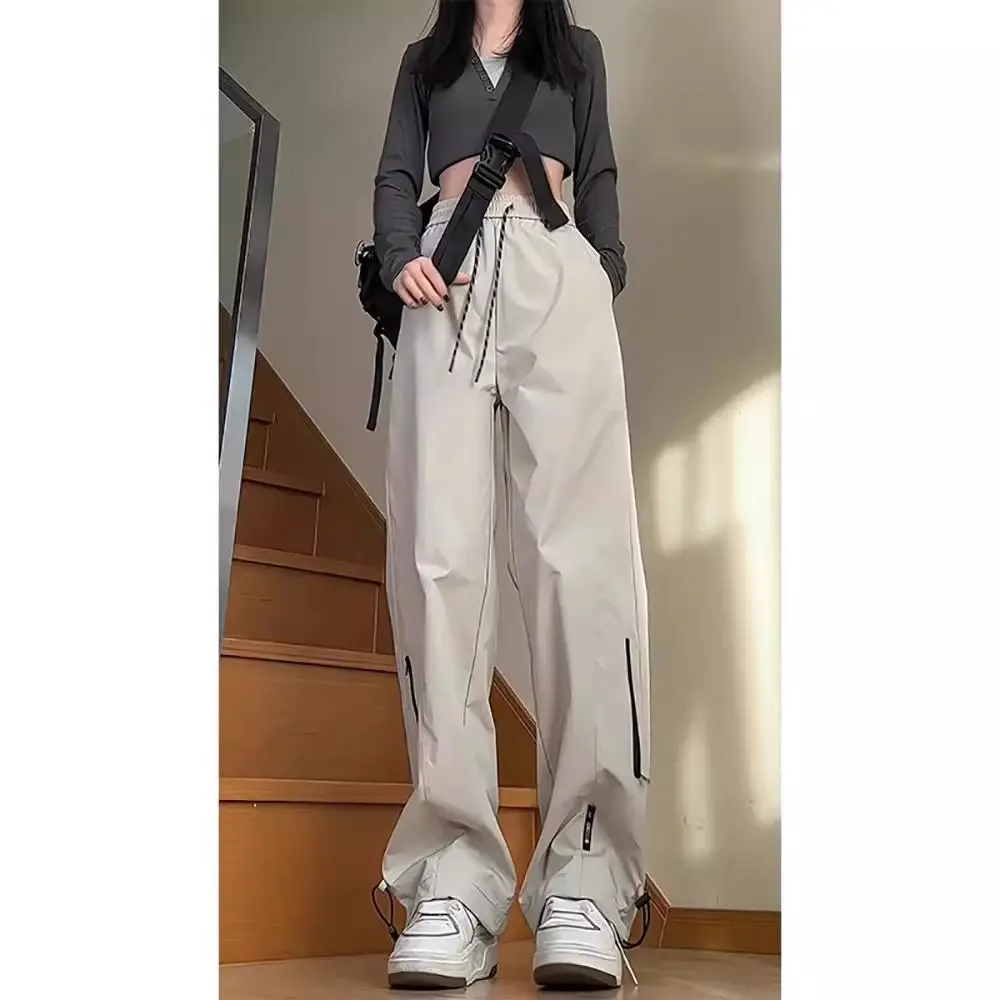 Windproof and waterproof wide-leg shock pants men's spring and autumn new mountaineering tooling casual pants Womenswear Adjustable Bottom Cargo Drawstring polyester  sweatpants