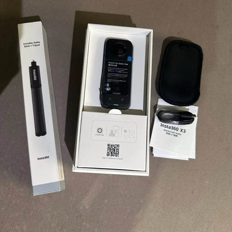 Insta360 X3 360 Action Camera in box w/selfie stick tripod
