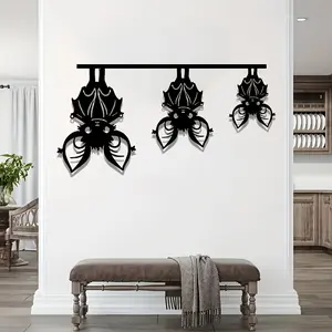 3-Piece Metal Bat Wall Decor Set, Iron Art Artistic Gothic Style Silhouette, Modern Halloween & Christmas Living Room Home Decoration, Best Christmas Gift Idea