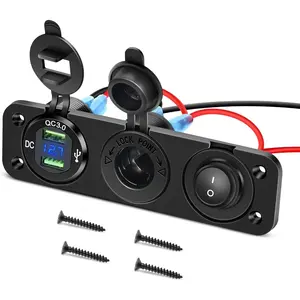 Nilight 4 in 1 Charger Socket Panel Dual QC3.0 USB Charger with LED Voltmeter Display and Cigarette Lighter Socket and Power Cutoff Switch,Avoid Battery Drain Off Switch for UTV ATV,Black, Red led cardisplay flexible leddisplay led display
