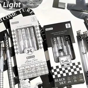 Creative Retractable Gel Pen (6 Counts/set), Ink Press Type Ballpoint Pen, Writing Pen for Office School Student, Multi Purpose Pens, Refillable Ink, Office Stationery & Supplies