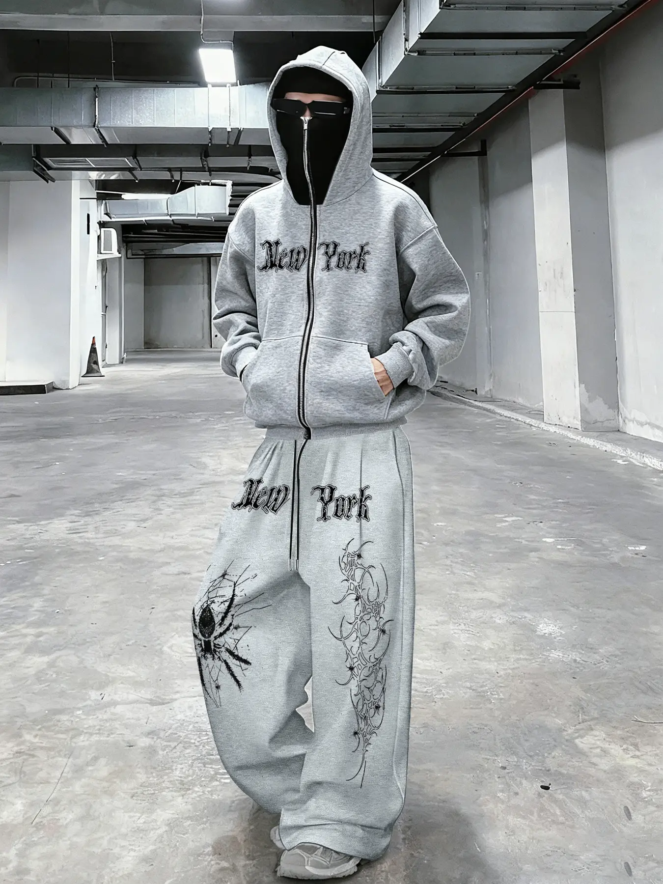 Men's Rhinestone Hoodie Set, Silver Color Rhinestones, Street