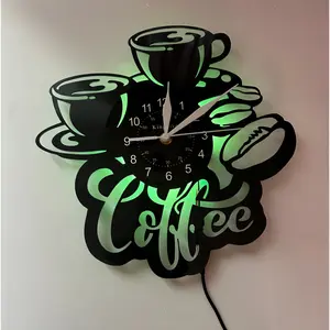 Creative Coffee Cup LED Record Clock, Perfect for Coffee Lovers, Vintage Home Decor, Ideal for Cafe Corners and Restaurants