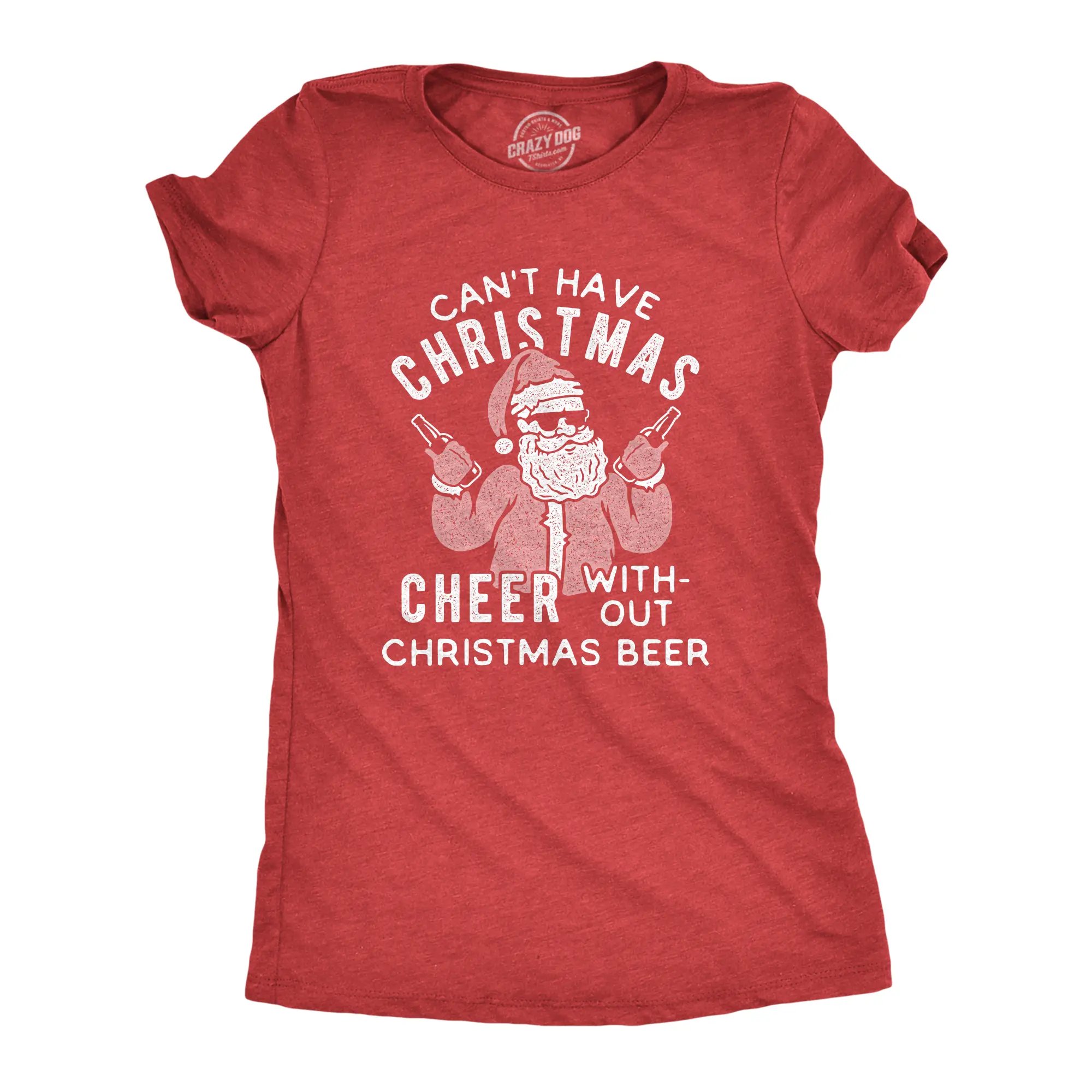 Womens Can't Have Christmas Cheer Without Christmas Beer T Shirt Funny Santa Claus Xmas Party Tee Funny Womens T Shirts Cute Vintage Fashion Casual Ladies T-Shirt Gift Christmas Tops for Women Funny Beer Top Red -