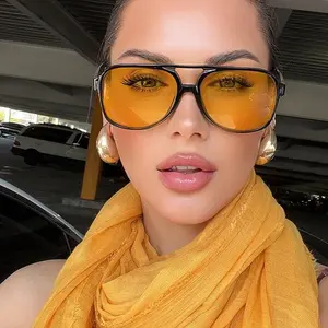 LAST CHERRY Oversized Aviator Sunglasses for Women Stylish UV Protection Color Lenses Trendy Design Fashionable Accessory Ideal for Casual & Formal Events