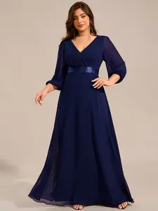 Ever-Pretty Navy Blue Long Sleeves Chiffon Empire Waist A-Line Maxi Formal Evening Dress for Women Fall  Wedding dress, Evening dress 03890 Womenswear