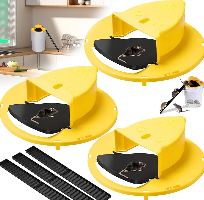 Bucket Mouse Traps Flip Lid 5 Gallon Auto Reset Reusable Humane Mice Rat Traps for Indoor Outdoor 3 Pack Pet Friendly Easy To Use Multi-Scene Application