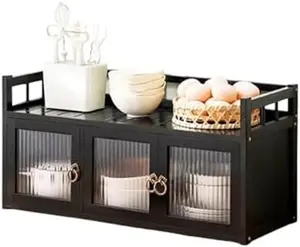 Bamboo Kitchen Storage Shelf Organizer, freestanding Pantry Cabinet with 2 Drawers, Countertop Rack for Spices, Pots, and Pans, 40x23x70cm(60 * 23 * 30cm)