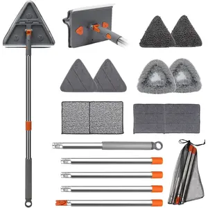 86" Wall Cleaner Mop with Long Handle,Baseboard Cleaner Tool with Handle,180? wall Cleaner Tool with ,360 Rotatable Triangle Mop,10 Replacement Pads for Cleaning Baseboard,Ceiling