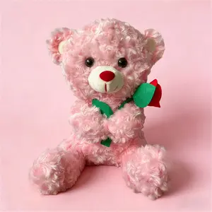 25cm/9.84inch Rose Teddy Bear Plush Toy, Soft and Fluffy Stuffed Animal, Brown/White/Pink, Home Decor, Children's Birthday Gift, Valentine's Day Gift, Mother's Day Gift, Soft Cuddly Gift