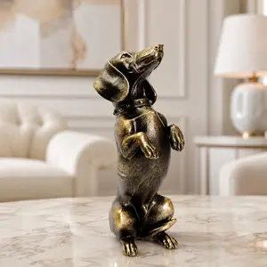 Resin Dachshund Figurine, Standing Dog Statue with Collar, Home Decor for Living Room, Bedroom, Office, Bookshelf, Fireplace Shelf, Gift for Pet Lovers