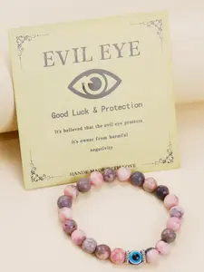 Women's Evil Eye Zebra Stone Beaded Bracelet, Natural Protection Evil Eye Pendant Necklace, Bohemian Style Daily Wear Lucky Jewelry Gift