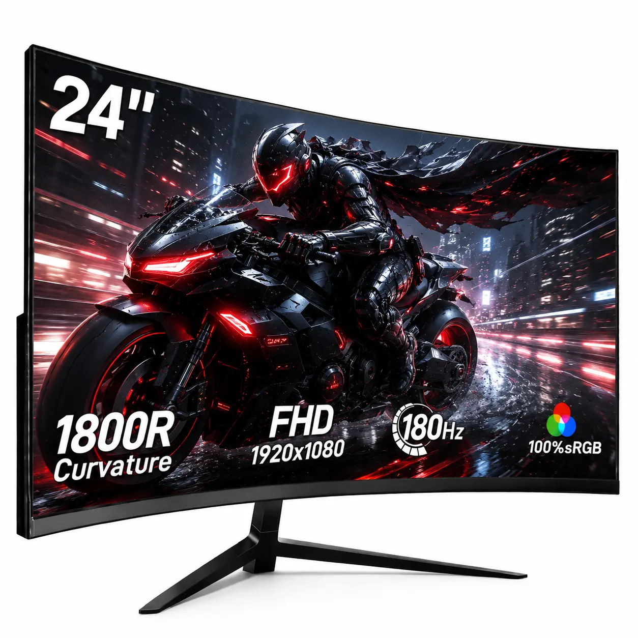 24-Inch Curved IPS Gaming Monitor, 180Hz Refresh Rate, 1080P Resolution, 1ms Response Time, Adaptive Sync (FreeSync), DP Compatible, VESA Mount Ready for PS5, Xbox, 23-25Inches PC Displays