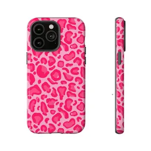 Fuchsia Leopard Print Stylish Design Phone Case for Iphone 17, 17 Pro, 16 Pro Max, 15 Pro, 13, 11, 12, XS, 8 Plus, And 7, 2-In-1 Case, Leopard Phone Case, Ghoul Phone Case, Smartphone Case, Handy Cover, Case Compatible with Samsung Galaxy S25