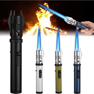 A light saber-shaped butane gas lighter, outdoor wind turbine torch jet lighter machine gun, camping barbecue welding supplies, red flame (excluding butane gas) fire pit Kitchen Utensils Black Bbq