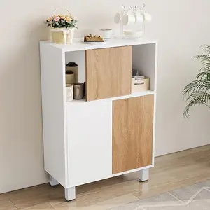 Kitchen Buffet Sideboard Cabinet with Storage, Wooden Bathroom Storage Cabinet with Adjustable Shelf & Sliding Barn Door, Coffee Bar Console Table for Dining Living Room Entryway Small Space