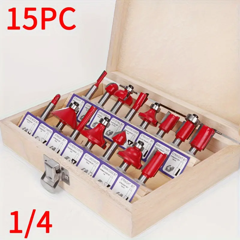 15-Piece Heavy-Duty Carbide Router Bit Set, 1/4 Inch Shank Woodworking Bits for Trimming, Routing, Carving, Durable Professional Tools