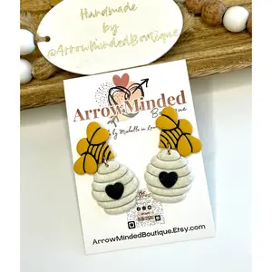 Handmade Honey Bee and Hive Earrings
